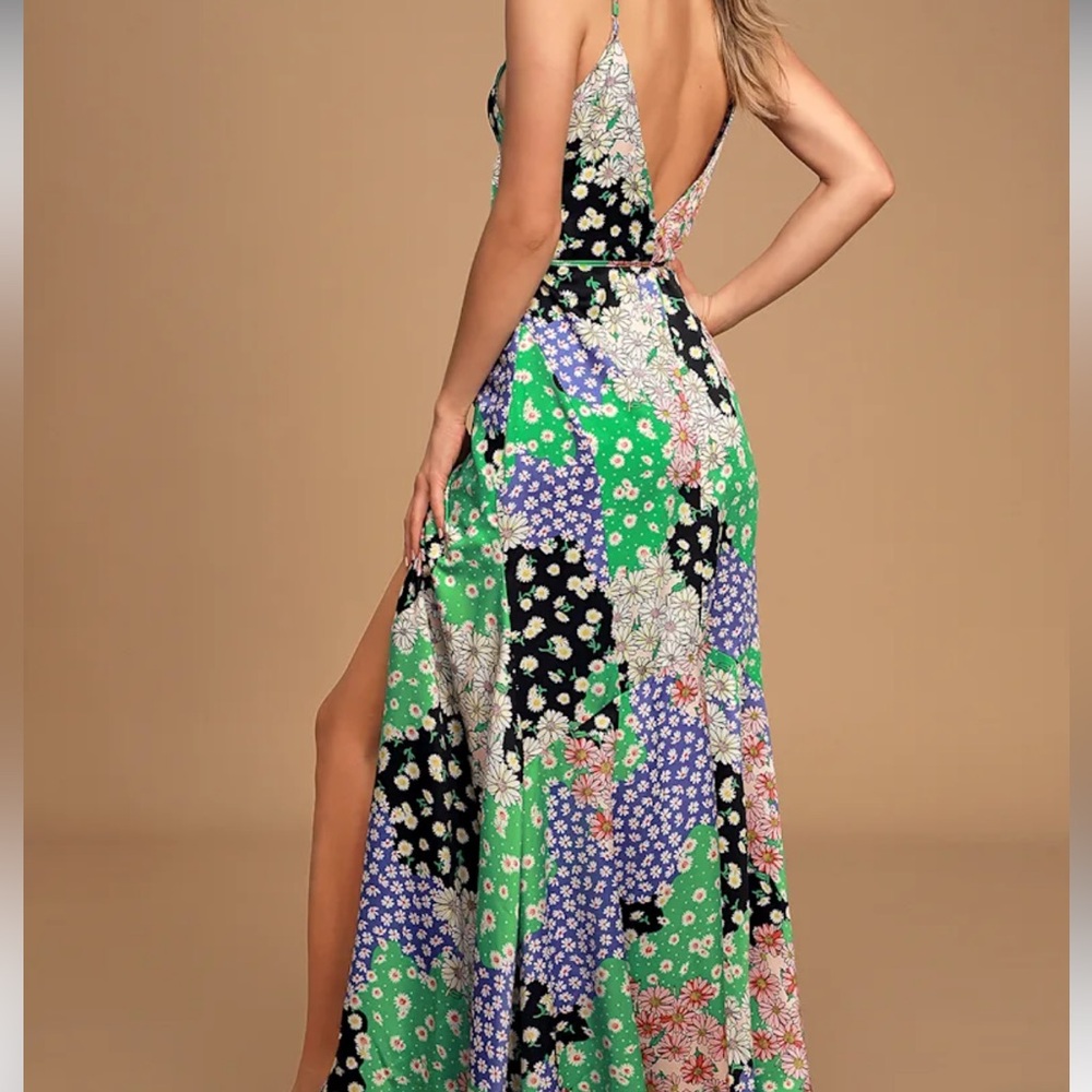 Lulus Floral Backless Dress - Green and Black